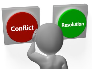 Resolution Conflict Buttons Show Fighting Or Arbitration
