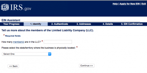 IRS online EIN application
