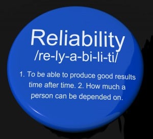 Reliability Definition Button Showing Trust Quality And Dependability