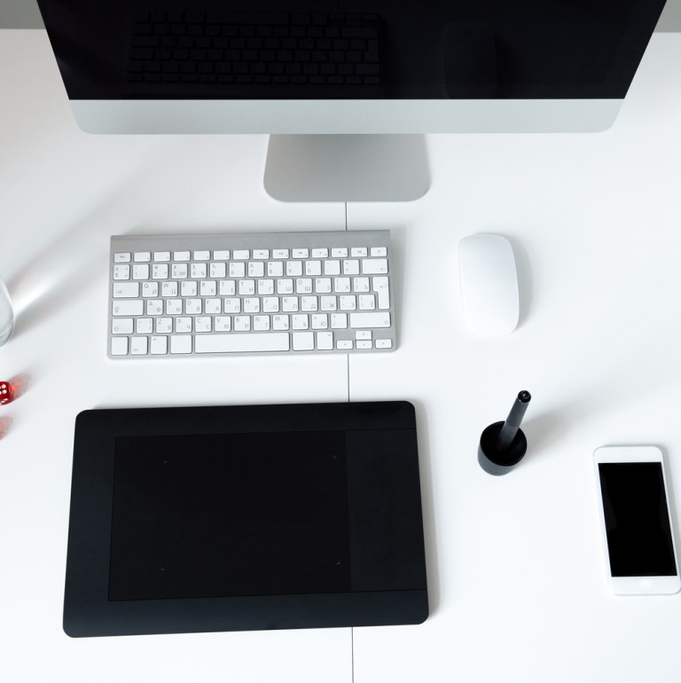 Top view image of a computer on the table in office