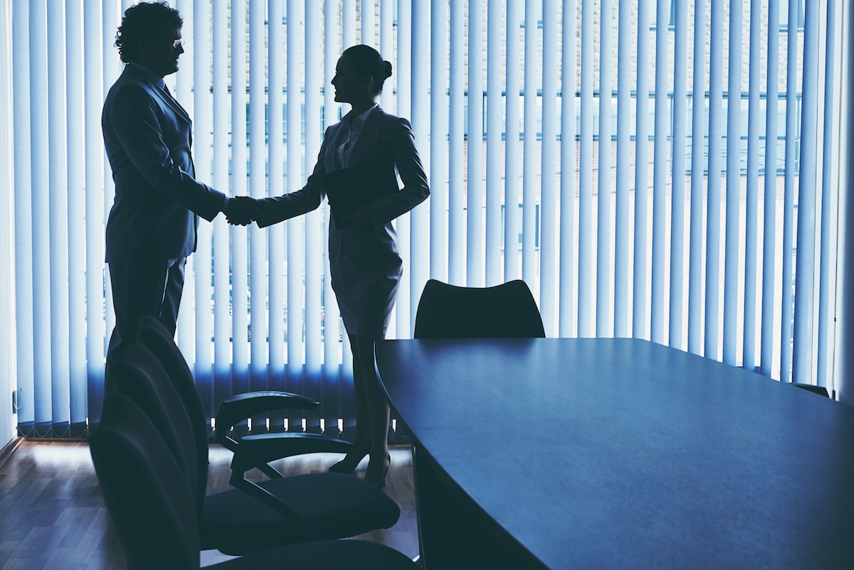 Woman & Man Shaking Hands Over Guaranteed Business Loans