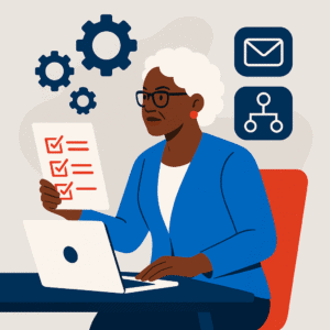 The confident older Black woman at the center conveys empowerment