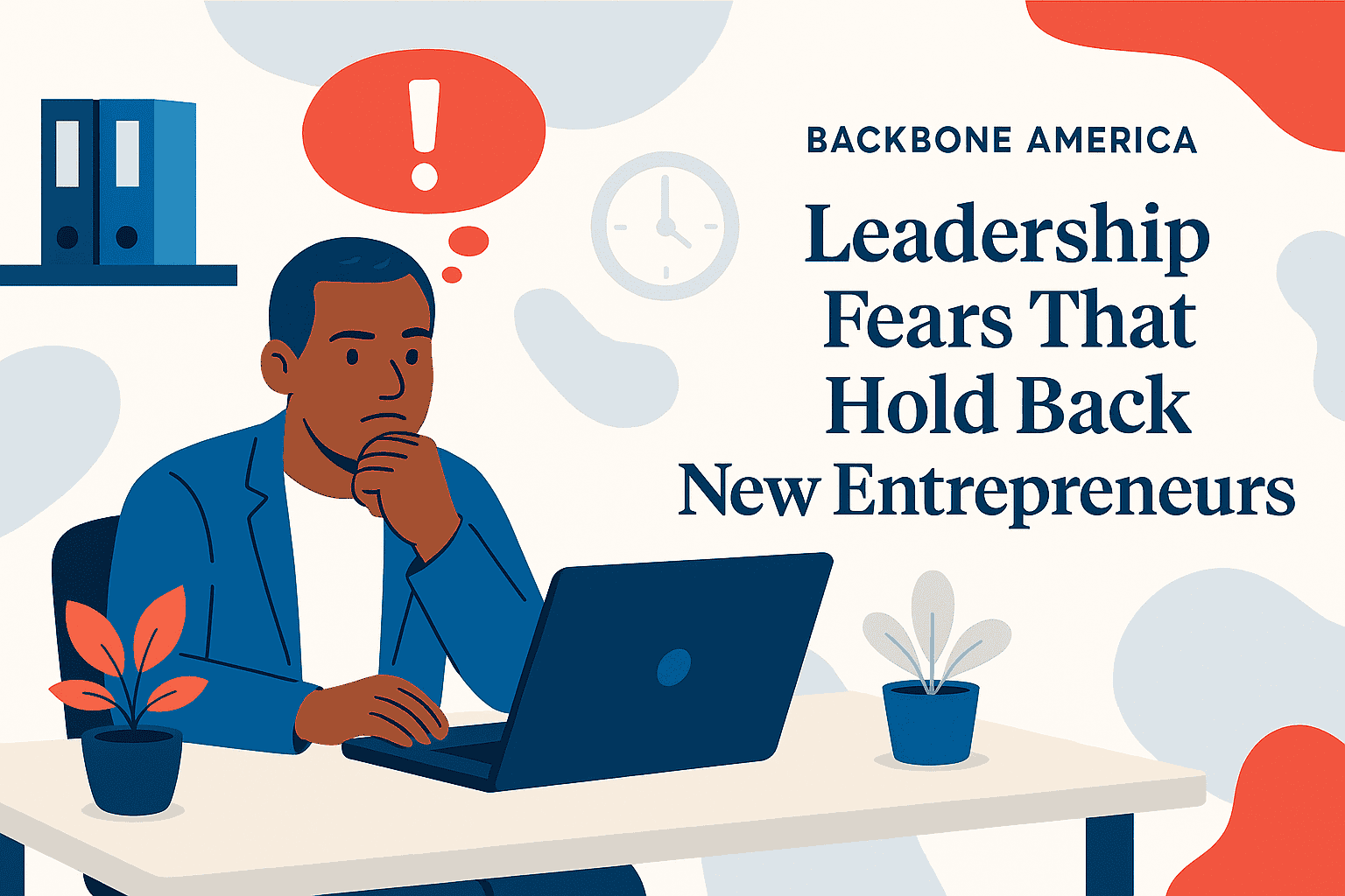 Black entrepreneur sitting at desk, thinking deeply about leadership decisions and business challenges.