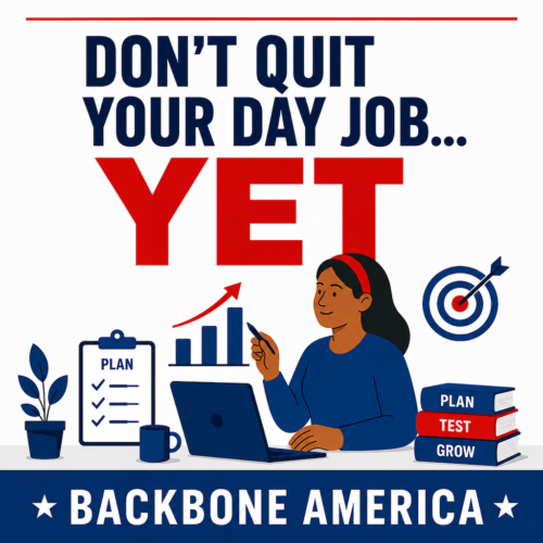 Don't Quit Your Day Job Yet book product image featuring an entrepreneur planning, testing, and growing her business